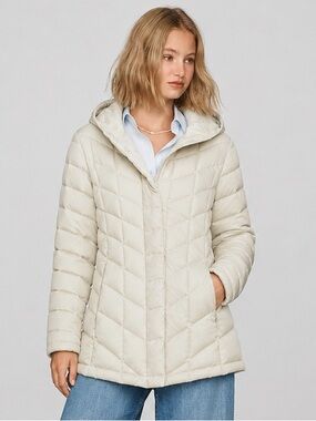 Johnston & Murphy Quilted Down Puffer Jacket Hooded Cream Ivory Like New Small